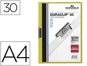 DURABLE DURACLIP 30 CARPETA DE PLASTICO CON CLIP DE ACERO - TAMAÑO A4 - CAPACIDAD HASTA 30 HOJAS - PARTE POSTERIOR RIGIDA COLOR VERDE