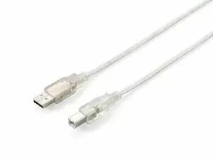 EQUIP CABLE USB-A MACHO A USB-B MACHO 2.0 - TRANSPARENTE - CHAPADO EN NIQUEL - LONGITUD 1 M.