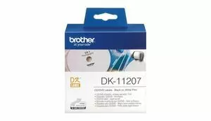 BROTHER DK11207 - ETIQUETAS ORIGINALES PRECORTADAS CIRCULARES PARA CD/DVD - 58 MM DE DIAMETRO - 100 UNIDADES - TEXTO NEGRO SOBRE FONDO BLANCO