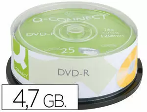 DVD-R Q-CONNECT CAPACIDAD 4,7GB DURACION 120MIN VELOCIDAD 16X BOTE DE 25 UNIDADES