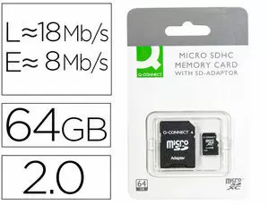 MEMORIA SD MICRO Q-CONNECT FLASH 64 GB CLASE 10 CON ADAPTADOR