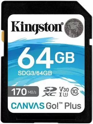 KINGSTON TARJETA SDXC 64GB UHS-I U3 V30 CLASE 10 170MB/S CANVAS GO PLUS