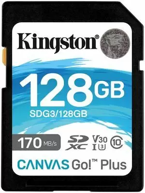 KINGSTON TARJETA SDXC 128GB UHS-I U3 V30 CLASE 10 170MB/S CANVAS GO PLUS
