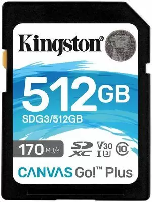 KINGSTON TARJETA SDXC 512GB UHS-I U3 V30 CLASE 10 170MB/S CANVAS GO PLUS
