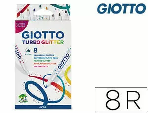 GIOTTO TURBO GLITTER PACK DE 8 ROTULADORES - PUNTA FINA 2.8MM - TINTA AL AGUA - LAVABLE - COLORES SURTIDOS