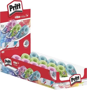 PRITT MICRO ROLLER CINTA CORRECTORA 5MM X 6M - APLICACION LIMPIA - PRECISO - RECICLABLE - COLORES AZUL, VERDE Y ROSA