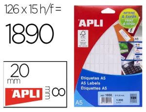 APLI ETIQUETAS A5 BLANCAS 8.0 X 20.0MM 15 HOJAS