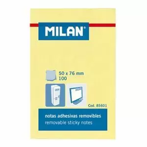 MILAN BLOC DE 100 NOTAS ADHESIVAS - REMOVIBLES - 50MM X 76MM - COLOR AMARILLO CLARO