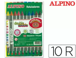 ALPINO PACK DE 12 ROTULADORES DOUBLE DOUBLE 10+2 - ROTULADORES DE DOBLE PUNTA - COLORES SUPERBRILLANTES - TINTA SUPERLAVABLE - IDEAL PARA TRABAJOS ESCOLARES Y DIBUJOS - COLORES SURTIDOS