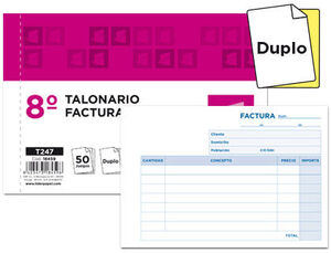 TALONARIO LIDERPAPEL FACTURAS 8º ORIGINAL Y COPIA T247 APAISADO SIN I.V.A