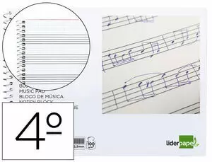BLOC MUSICA LIDERPAPEL COMBI PENTAGRAMA CUADRICULADO 2,5MM CUARTO 20 HOJAS 100G/M2