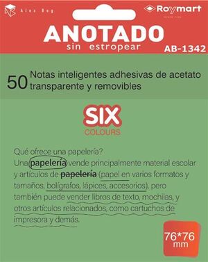 ANOTADO BLOC DE NOTAS QUITA Y PON TRANSPARENTES 76X76MM 50HOJAS