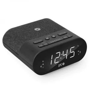 SPC FRODI QI RADIO DESPERTADOR CON BASE DE CARGA INALAMBRICA - ALMACENA EMISORAS DE RADIO - 2 ALARMAS CONFIGURABLES - COLOR NEGRO