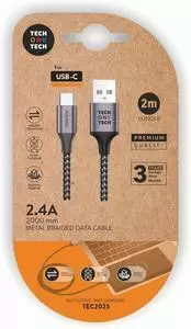 TECHONETECH CABLE USB-A MACHO A USB-C MACHO 2M - RECUBIERTO DE NYLON TRENZADO