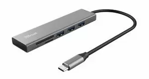 TRUST HALYX HUB USB-C 3 PUERTOS USB-A + LECTOR DE TARJETAS SD/MICROSD - COMPATIBLE CON SDHC Y SDXC - HASTA 5GBPS - ALUMINIO