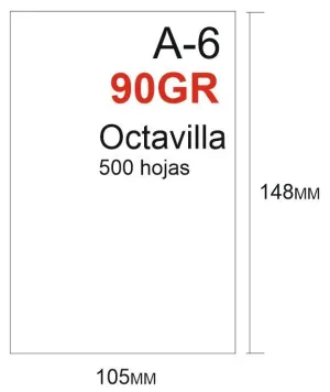 PAPEL 90GR 500HOJAS TAMAÑO OCTAVILLA 148X105MM A6 BLANCO GRUESO