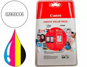 CANON PG545XL NEGRO + CL546XL COLOR PACK DE 2 CARTUCHOS DE TINTA ORIGINALES - 50 HOJAS DE PAPEL FOTOGRAFICO - 8286B006